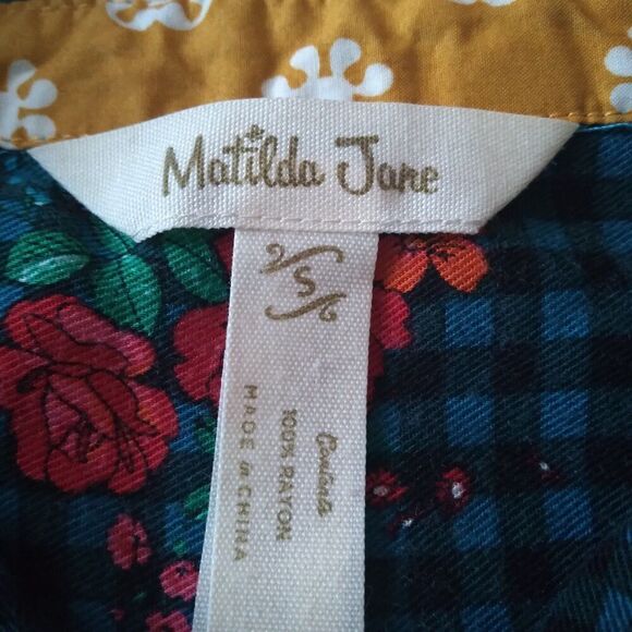 Matilda Jane Blue Gingham Floral Pattern Button Front Shirt Dress Women's Small - Picture 3 of 12